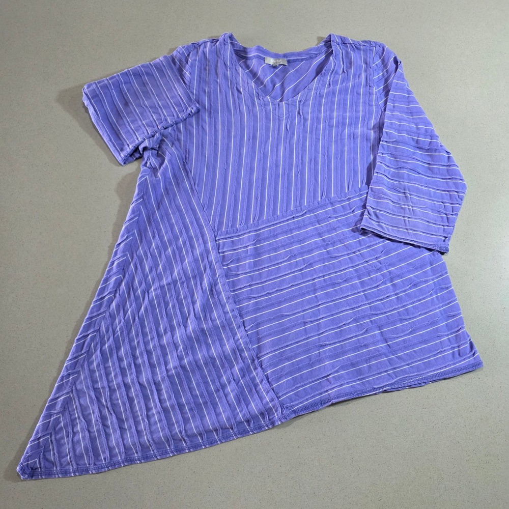 Habitat Purple Striped V-Neck Asymmetrical Cotton Tunic Top 78022 Large - Picture 1 of 11